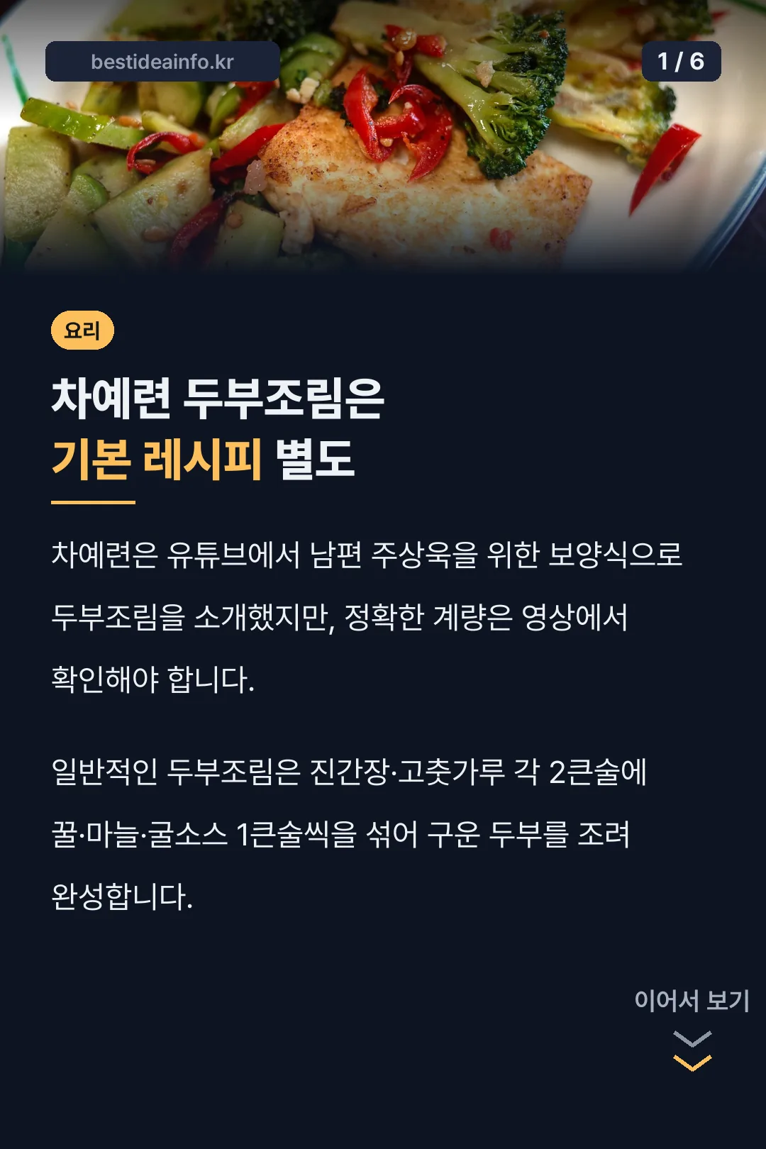 차예련 두부조림은 기본 레시피 별도